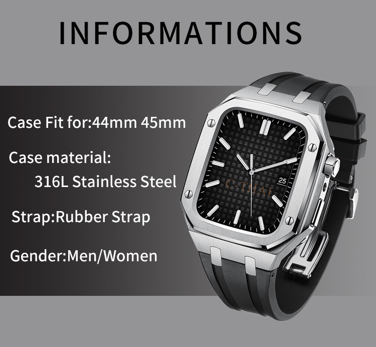 Modification Kit Metal Watch Case series 7 6 SE 44mm 45mm Bracelet stainless steel buckle silicone straps For Apple Watch Case