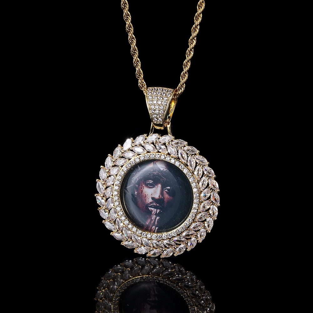 New Large hip hop gold tennis stainless steel metal tray bezel jewelry circle sublimation photo picture necklace pendant blanks