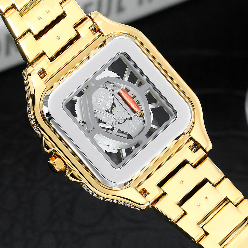 Factory Price Luxury Customize Hip Hop Jewelry Iced Out Diamond Japan Movement Waterproof Exactime Skeleton Square Quartz Watch