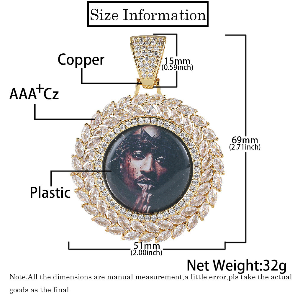 New Large hip hop gold tennis stainless steel metal tray bezel jewelry circle sublimation photo picture necklace pendant blanks