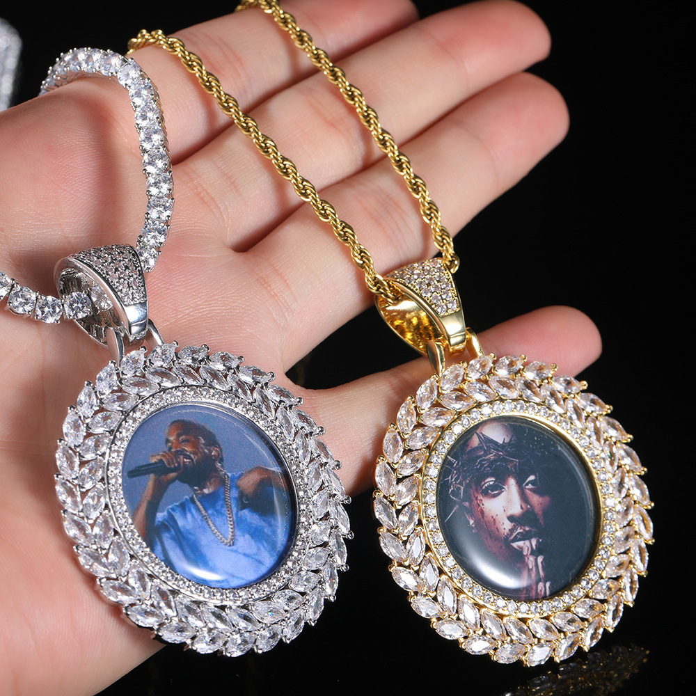 New Large hip hop gold tennis stainless steel metal tray bezel jewelry circle sublimation photo picture necklace pendant blanks