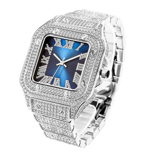 Custom Hip Hop Luxury Iced Out Bling Cz Square watches Japanese Movement Fashion Stainless Steel men Diamond Quartz Watch