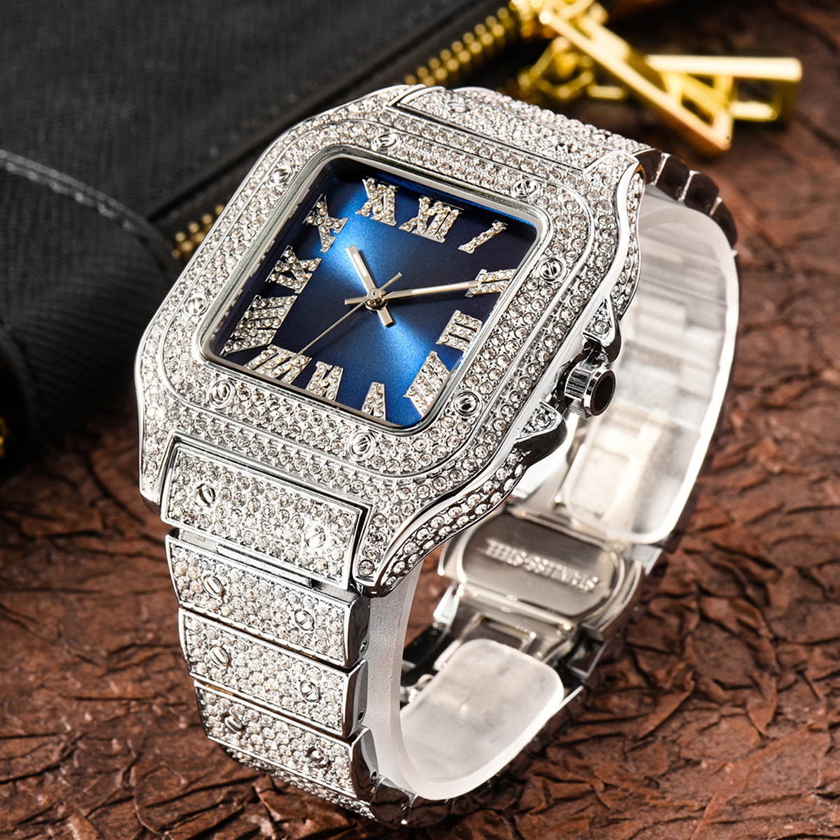 Custom Hip Hop Luxury Iced Out Bling Cz Square watches Japanese Movement Fashion Stainless Steel men Diamond Quartz Watch