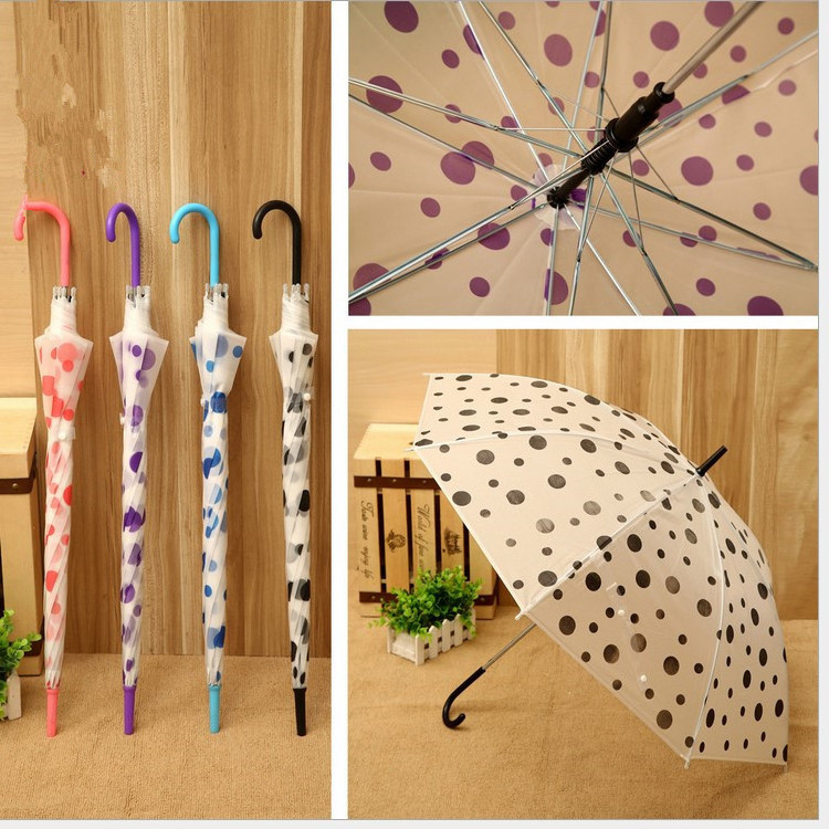 Pvc UmbrellaCheap Clear PVC New Hot Sale Transparent Polka Dot Umbrella Frosted Straight Plastic Umbrellas