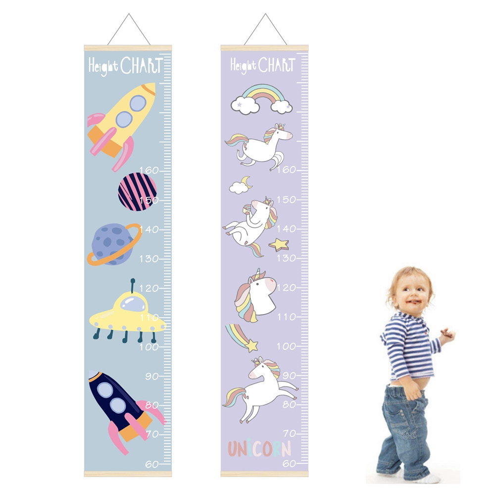 For Waterproof Children's Growth Chart Height Measuring Ruler Pattern Wooden Frame Wall Canvas Removable Toddler Room Decoration