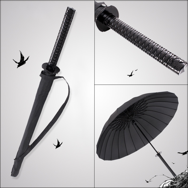 Samurai Sword Automatic Sun Outdoor Windproof Advertising Black Rain Umbrella Japanese Katana Umbrellas