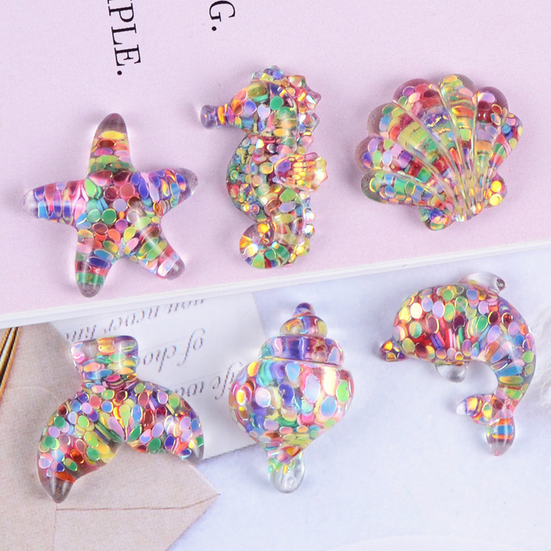 Sequin Sea Seahorse Shell Starfish diy headstring Drop glue phone case material accessories beads plastic resin charms