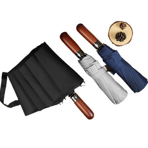 New Full-automatic Double-layer 10-bone Wind-resistant Wooden Handle Three-fold Manual Men's Business umbrella