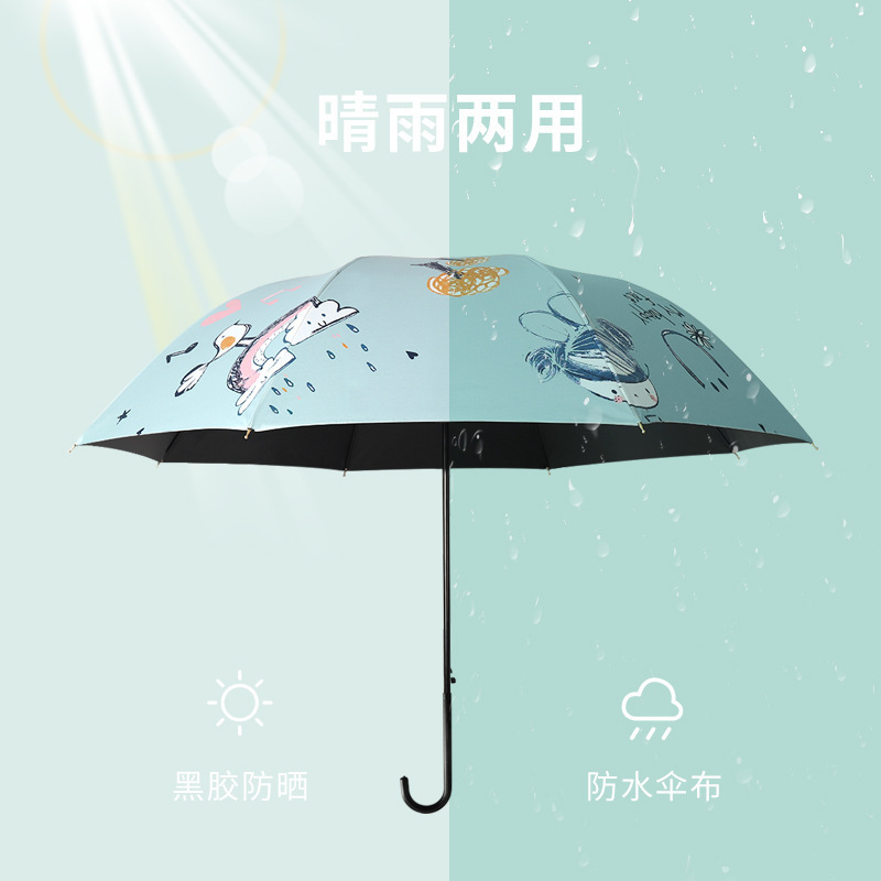 8 Bone fiber long handle small fresh creative vinyl straight rain and sun sunscreen a hair umbrella