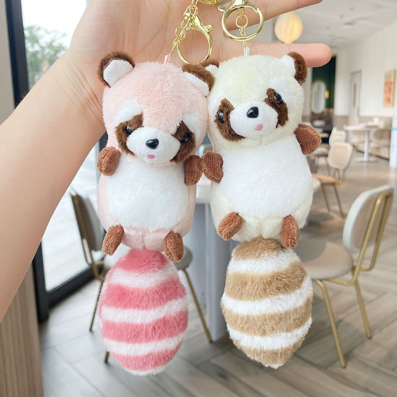 Long-tail raccoon plush toy keychain pendant cartoon bag hanging doll machine