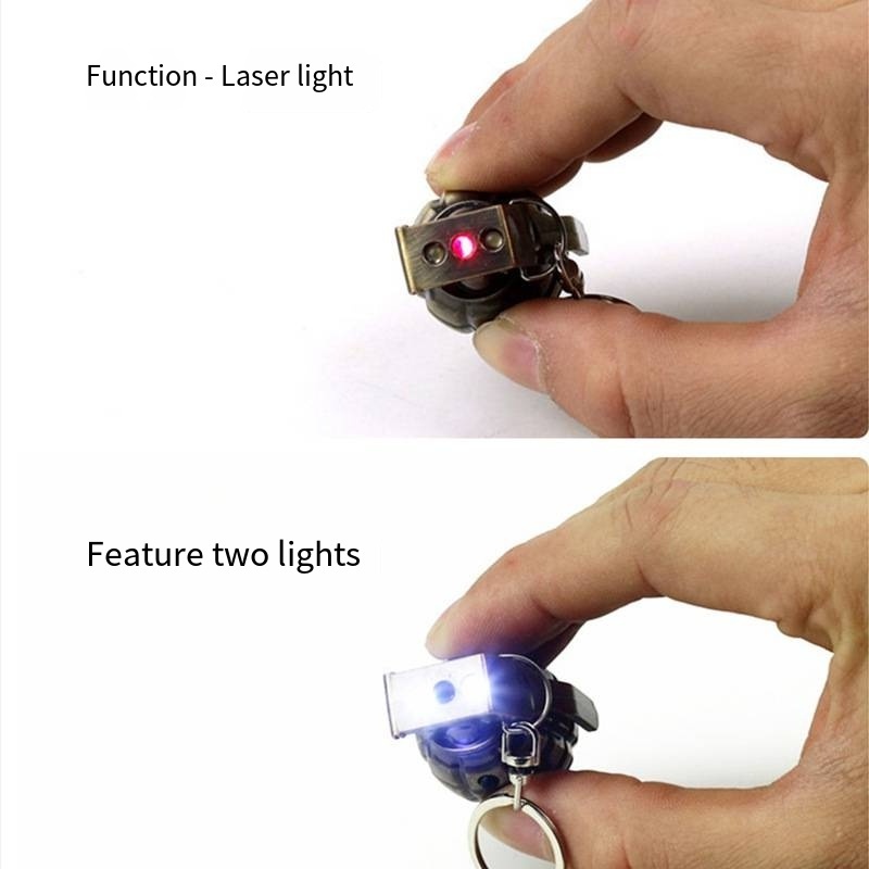 Grenade laser keychain infrared LED lighting mini flashlight hanging grenade toy wholesale flashlight keychain