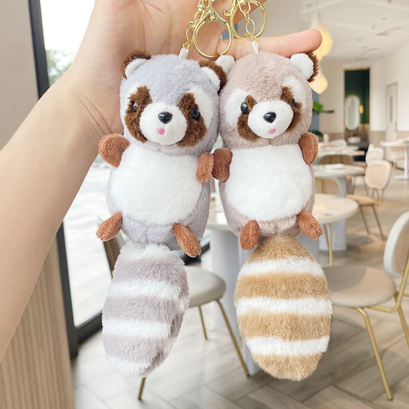 Long-tail raccoon plush toy keychain pendant cartoon bag hanging doll machine