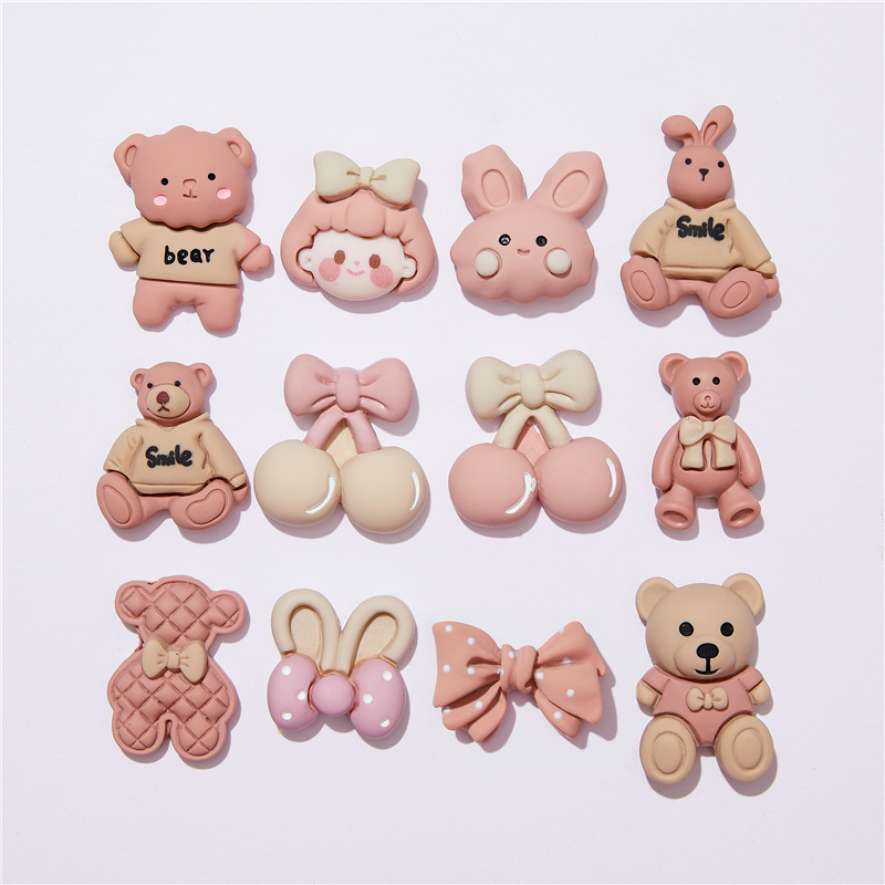 Pink Korean doll resin accessories diy children's fun beads phone  resin flatback beads charms kawaii slime charms