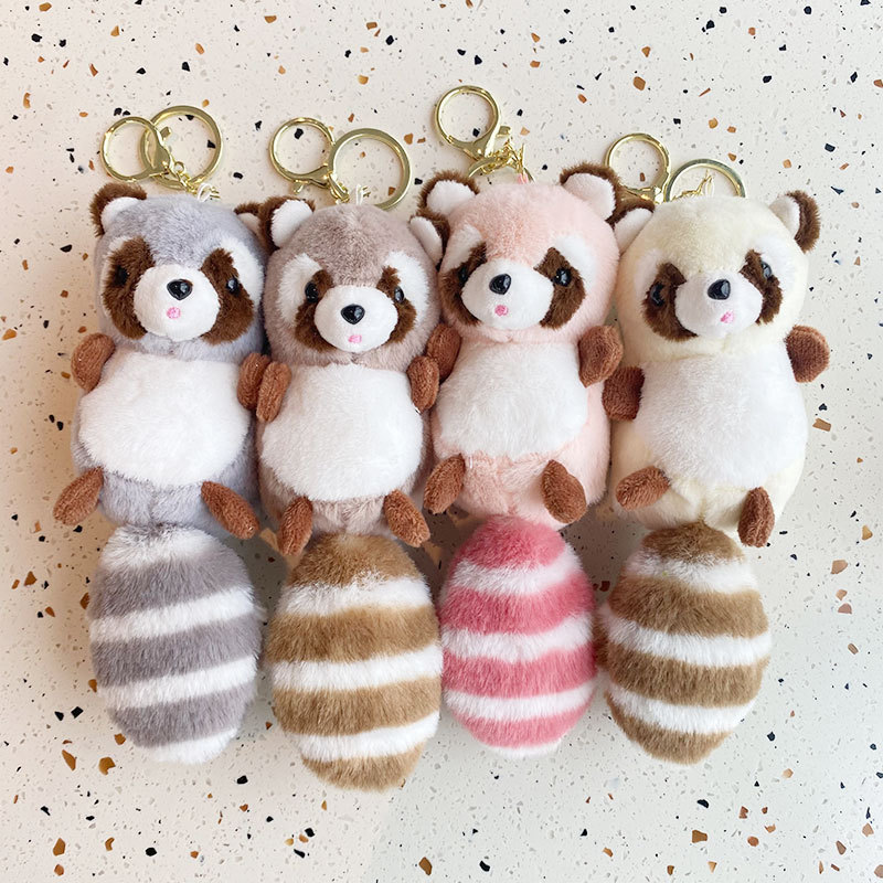 Long-tail raccoon plush toy keychain pendant cartoon bag hanging doll machine