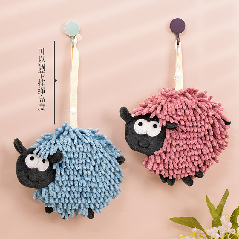 Home dust removal cartoon sheep Chenille hand towel animal hanging absorbent children creative hand towel wholesale