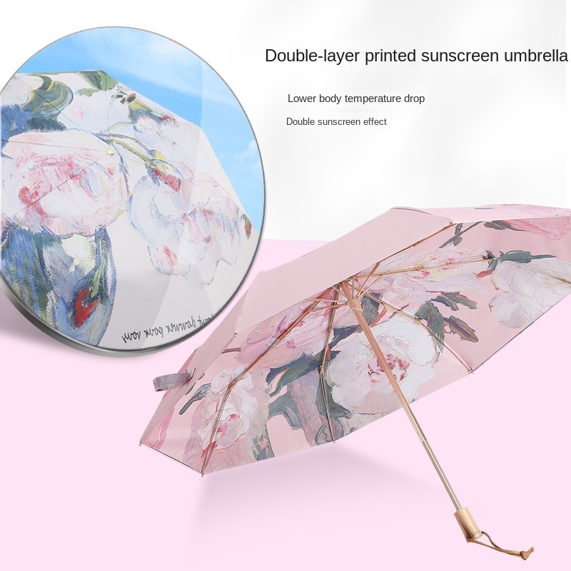 New small fresh manual double color sunshade three fold sunblock for both rain and sunshine umbrella