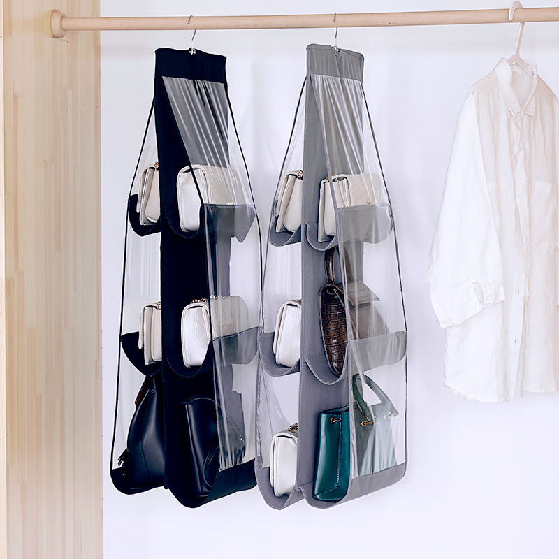 8 Pocket Transparent Storage Bag Handbag Organizer Storage Hanging Handbag Organizer For Wardrobe Closet