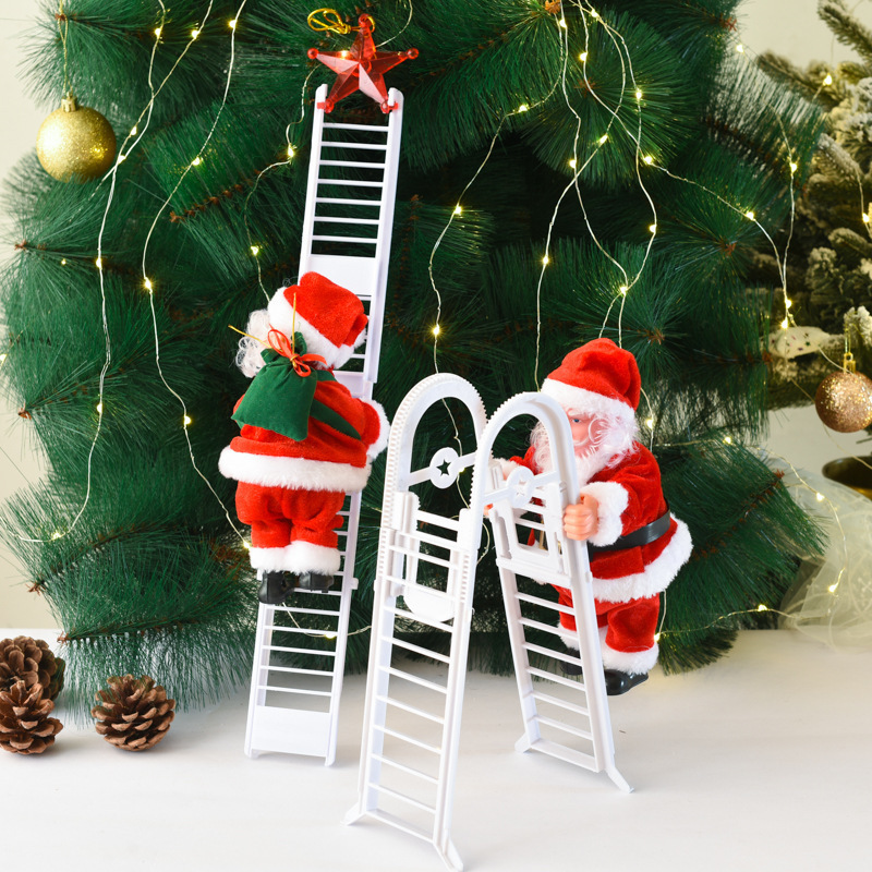 Festival Party Xmas Decoration Music Doll Climb Bead Kids Gift Children Electric Christmas Toys Climbing Ladder Santa Claus