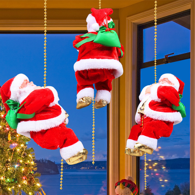 Festival Party Xmas Decoration Music Doll Climb Bead Kids Gift Children Electric Christmas Toys Climbing Ladder Santa Claus