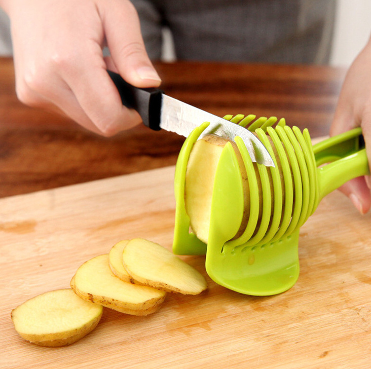 Vegetable Cutter Slice Holder Fruits Cutter Stand Vegetable Lemon Shreadders Tart Cake Clip Home Kitchen Tools Tomato Slicer