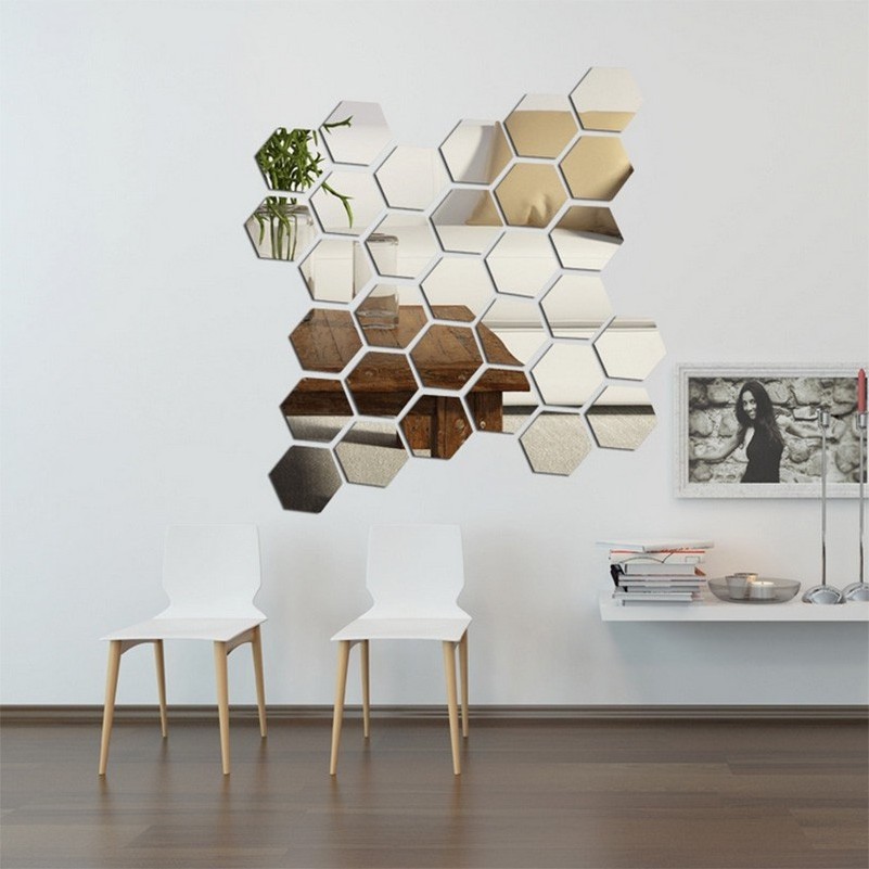 Wholesale Acrylic For Living Room Bedroom Office Decoration Decal Reflective Hexagonal Wall Sticker Mirror Stickers