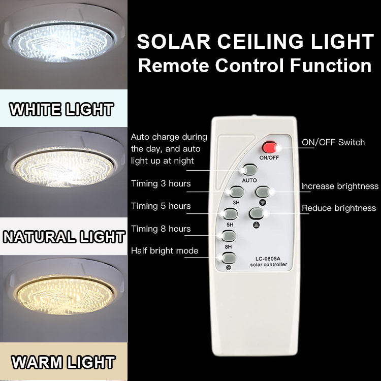 High Brightness Waterproof Remote Control 100W 200w 300w 400w 500w Indoor and Outdoor Solar Ceiling Light