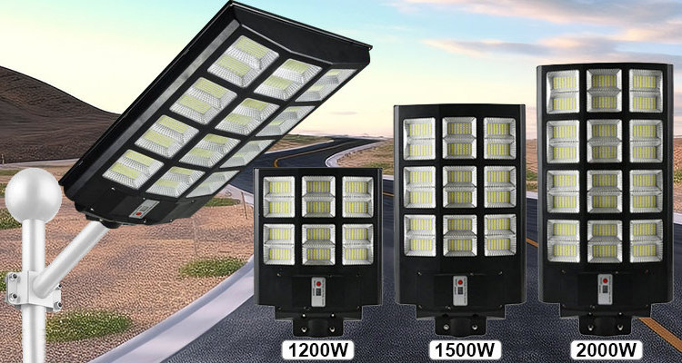 1200W 1500W 2000W Solar Street Lamp Ultra-high Power Outdoor ABS PC Large Capacity Battery All In One Solar LED Street Light