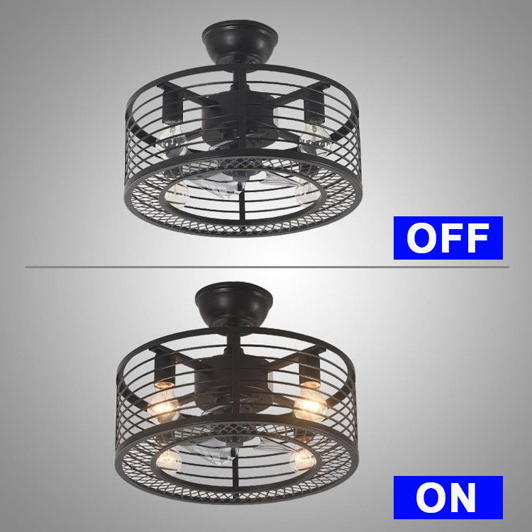 Indoor and Outdoor Flush Mount Ceiling Fan Steampunk Black Bladeless Enclosed Industrial Ceiling Fan Light with 6 Led Bulbs