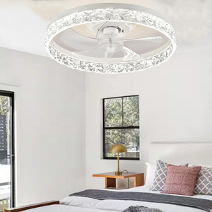 Modern Decorative Bedroom Ceiling Fan Light Fixtures Dimmable Low Profile Fandelier Bladeless Flush Mount Ceiling Fan with Light