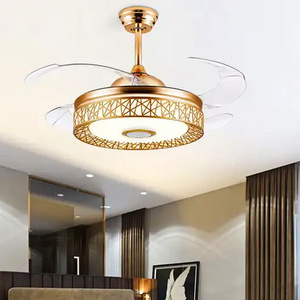 Indoor Bluetooth Music Modern Ceiling Fan Light Kit LED Chandelier Gold Retractable Ceiling Fans with Lights