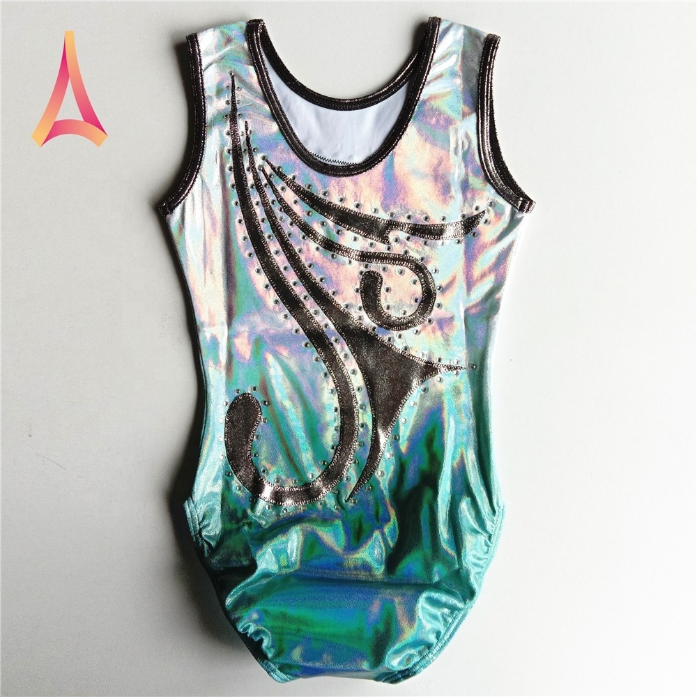 Pastel Silver Mint Ombre Shiny Tank Leotard Gymnastics Leotard