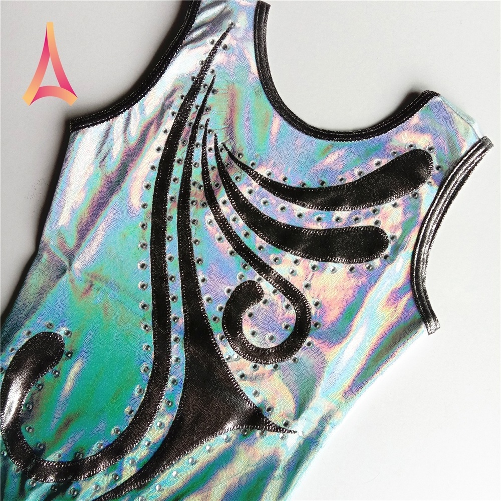 Pastel Silver Mint Ombre Shiny Tank Leotard Gymnastics Leotard