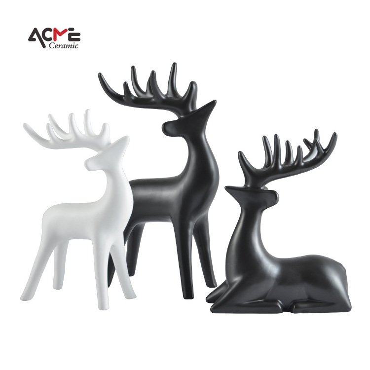 Creative Christmas Decor Reindeer Ceramic Sculpture Individuality Sitting Standing Deer Animal Figurine Statue