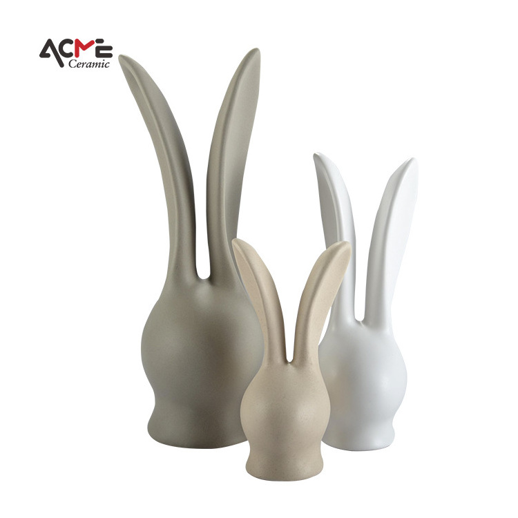 Easter bunny ceramic big size statues ornament Ceramic Porcelain Animal Rabbit Head Figurine For Home Decor