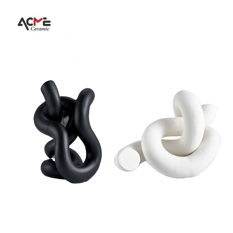 Scandinavian ceramic coil crafts modern geometric button knot sculpture tabletop ornaments home decor