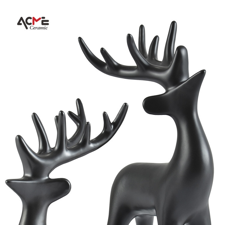 Creative Christmas Decor Reindeer Ceramic Sculpture Individuality Sitting Standing Deer Animal Figurine Statue