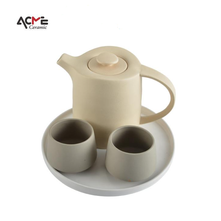 Modern white european nordic afternoon ceramic tea cup set Conical structure coffee tea sets with teapot