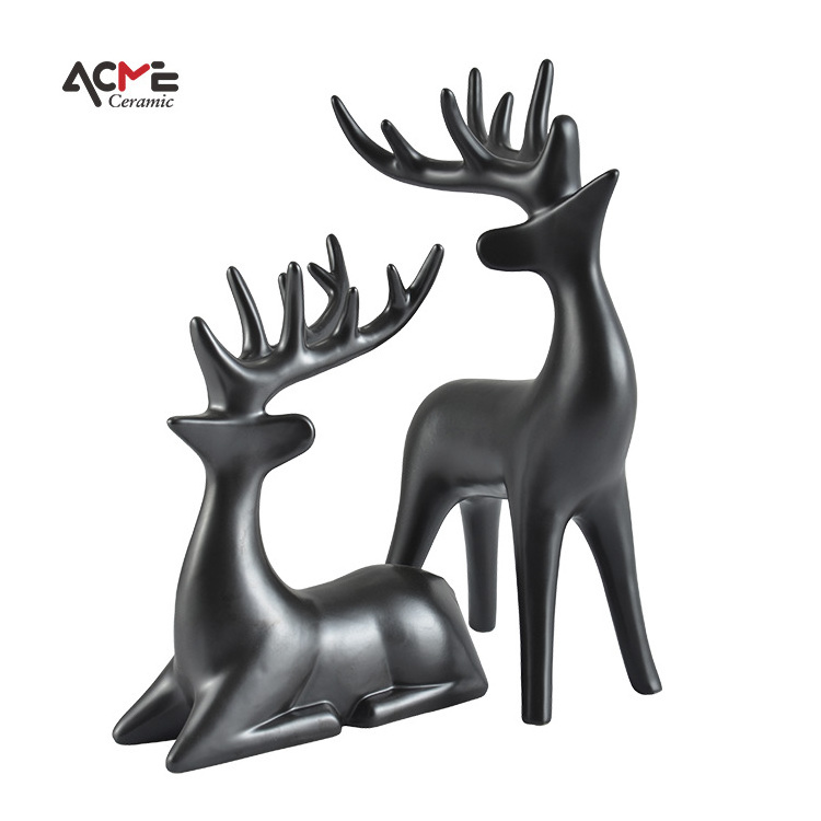 Creative Christmas Decor Reindeer Ceramic Sculpture Individuality Sitting Standing Deer Animal Figurine Statue