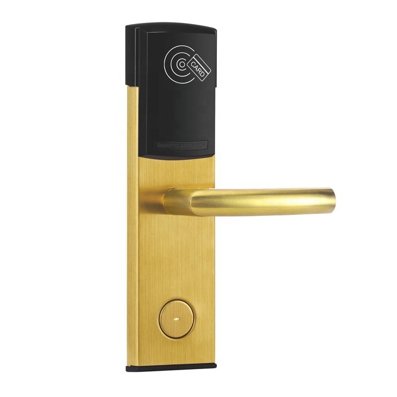 Gold Hotel RFID Electronic Card Induction Door Lock With Free Smart Hotel Management System