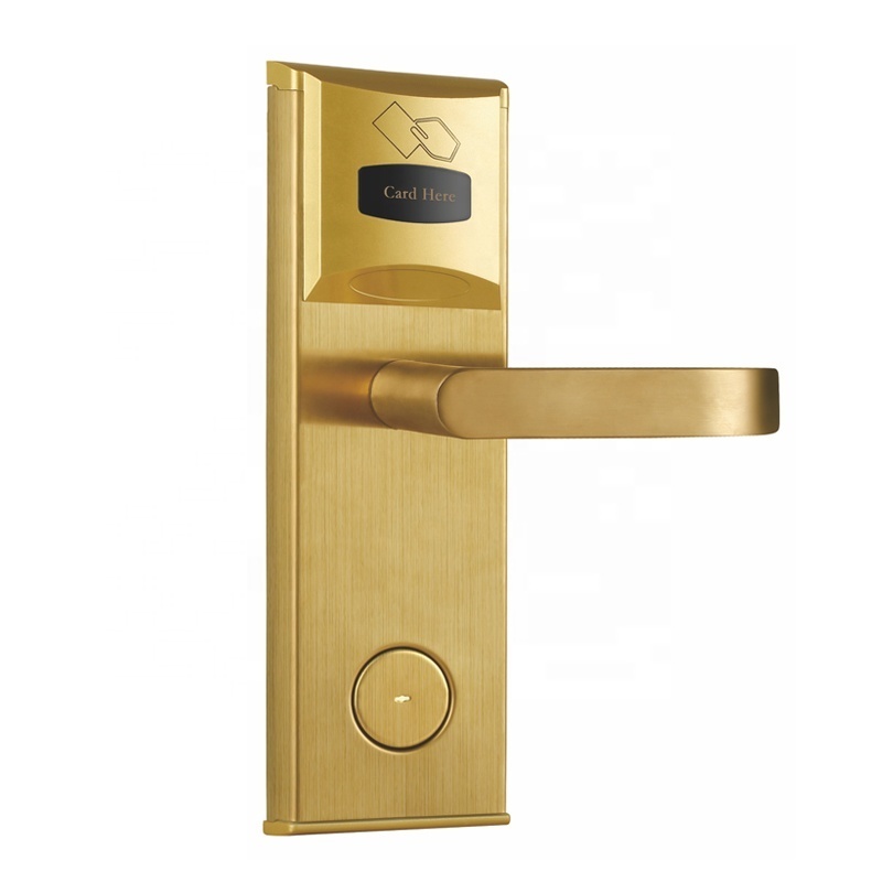 Gold Hotel RFID Electronic Card Induction Door Lock With Free Smart Hotel Management System