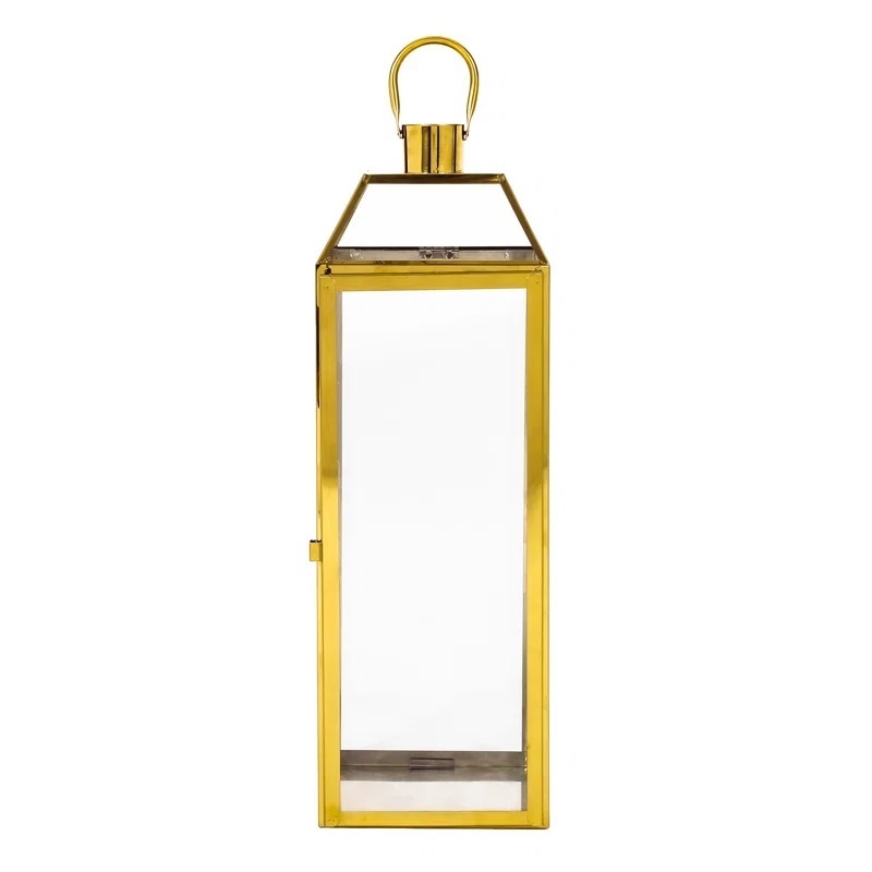 Best Quality Handcrafted Tall Stainless Steel Hurricane Lantern with Gold Finished Used for Indoor Lightning Candle Decor