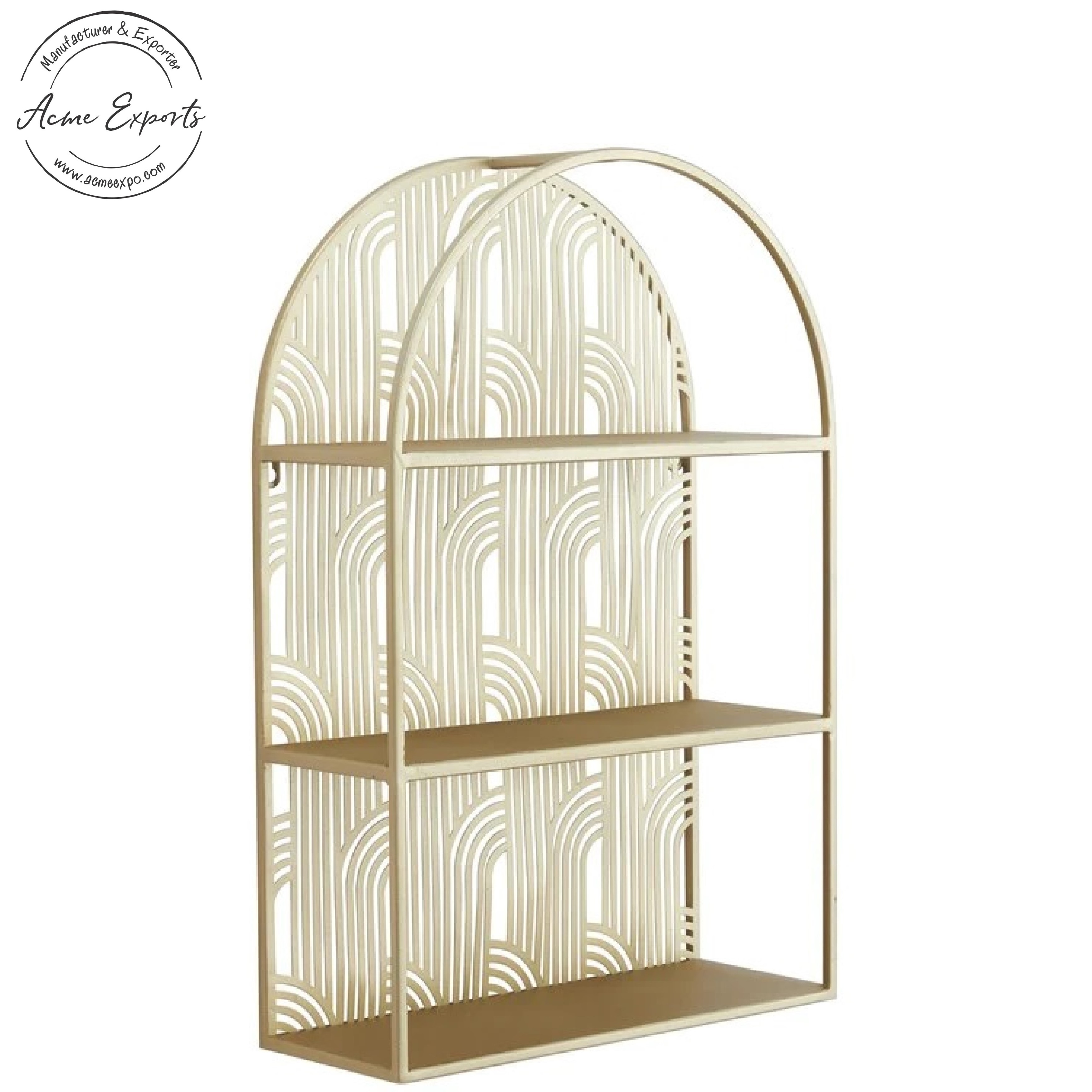 New Design Handmade Tall Iron Wall Shelf with Gold Finished Used for Wall Shelving Interior Decoration Bathroom and Living Room.