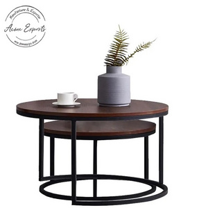 Manufacturer Wholesale New Design Iron Frame Round Nesting Coffee Table with Wooden Top for Living Room and Home Furnishings