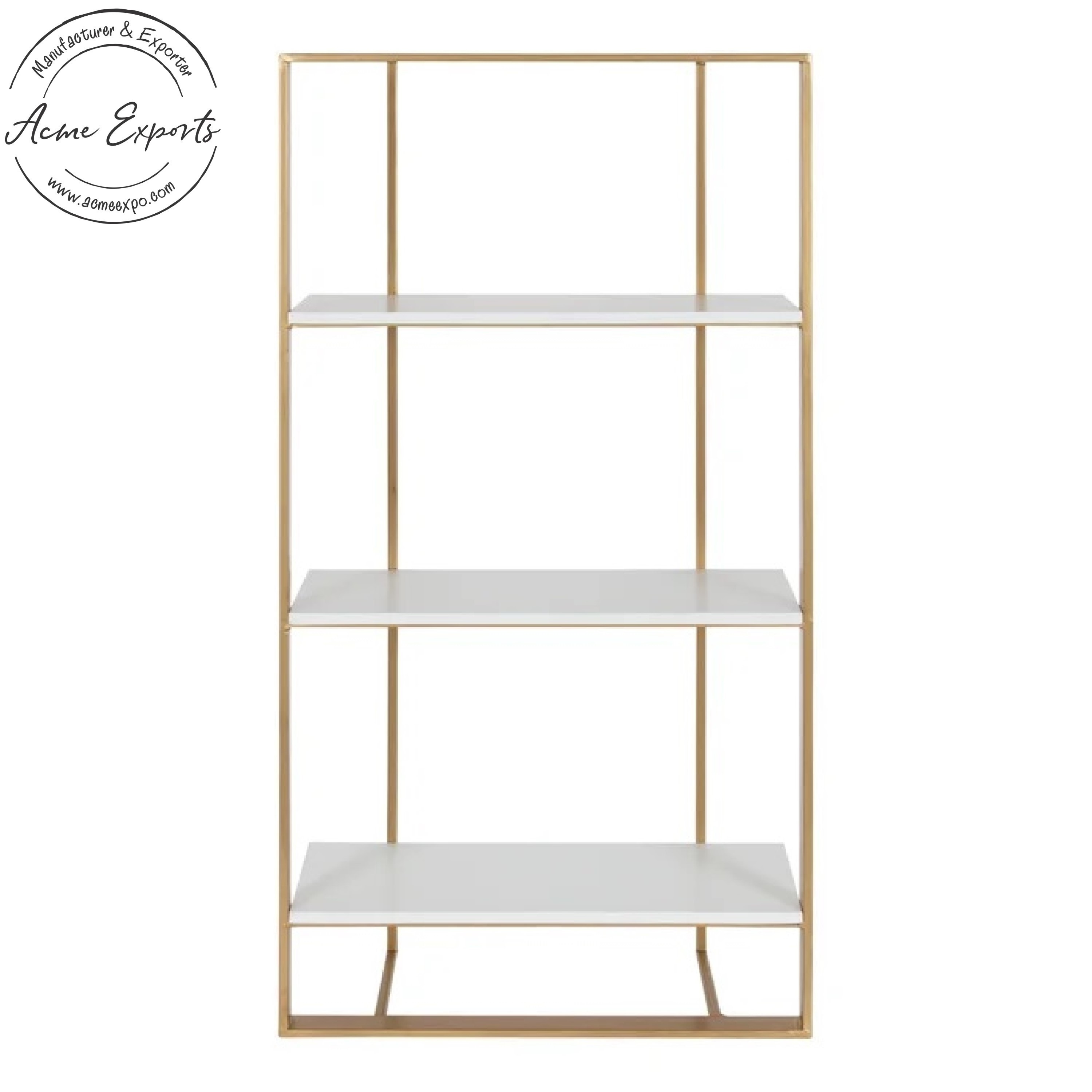 Indian Wholesale Tall Accent Gold Finished  Iron Wall Shelf with White Wooden Slabs Used for Home Office Books Bonsai Organizer.