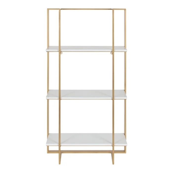 Indian Wholesale Tall Accent Gold Finished  Iron Wall Shelf with White Wooden Slabs Used for Home Office Books Bonsai Organizer.