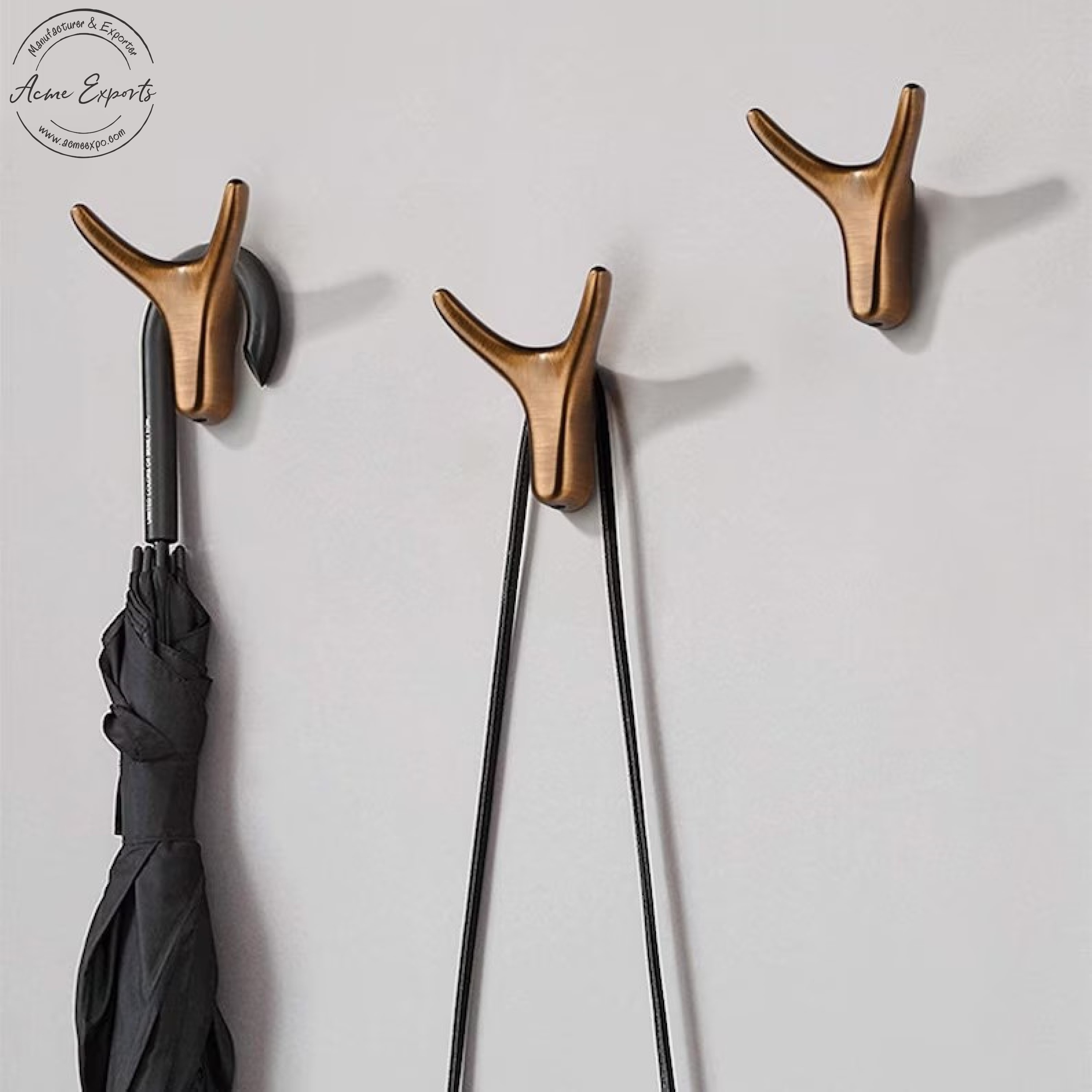 Luxury Quality 3pc Solid Brass Antlers Hook with Brushed Finished Used for Wall Coat Hangers Racks Key Hooks Bathroom Towel Hook