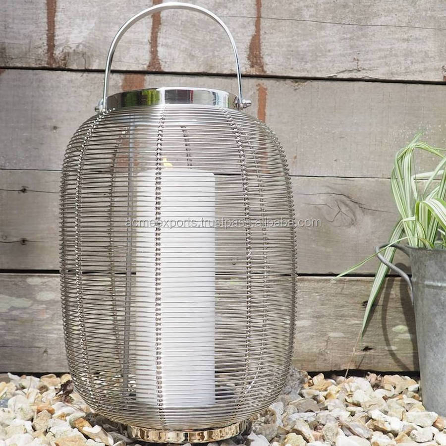 stainless steel Wire Mesh Round Candle Hurricane lantern With White Nickel Finish