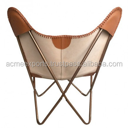 Metal Butterfly Chair for Outdoor Garden With folding Frame Iron Chair With Brown Original Leather