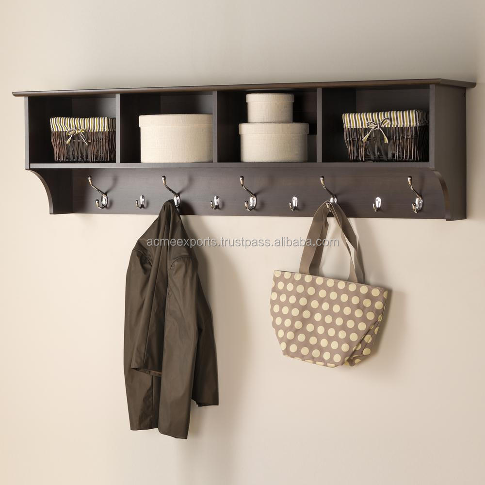 Hangers & Wooden Shelf Wall Mounted With Cast Iron Coat Hook