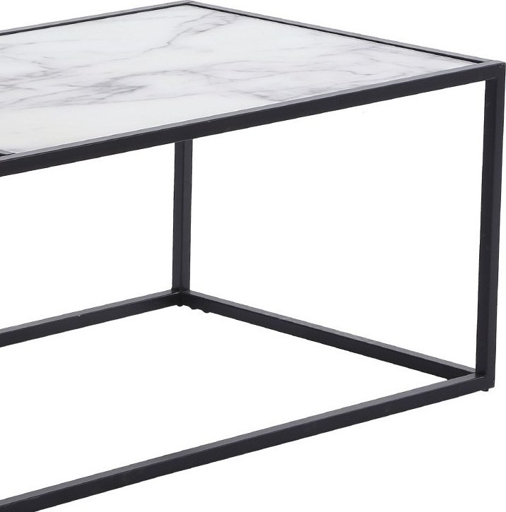 Modern Metal Black Iron Coffee Side Table Homemade Metal Frame Table Unique Square Design Marble Top Customized for Homeware